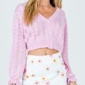 Princess Polly lyric cropped pink cardigan